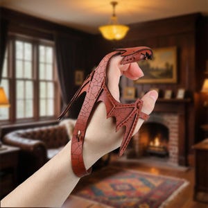 Leather Dragon Wrist, Custom Hand Dragon Bracelet, Adjustable Dragon Pattern Leather Bracelet, Pet Dragon, For Men or Women Medieval Cosplay