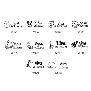 May include: A collection of black and white illustrations featuring various animals and objects, each accompanied by the text "Viva Williams" or "Viva Brown" and a unique code. Includes a cat, panda, bear, dog, swan, giraffe, rocket, toucan, and car.