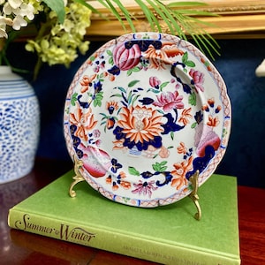 Antique Hicks & Meigh Ironstone Wall Plate Water Lily Pattern No. 5, c. 1812–1822 Early 19th C. English Chinoiserie Wall Blue Imari