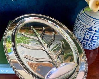 Vintage Poole Silver Co. Coastal Coral Design Platter | Silverplate Tray, Ocean Chic Decor Nautical Serving Tray Palm Beach Style EPNS 18x13