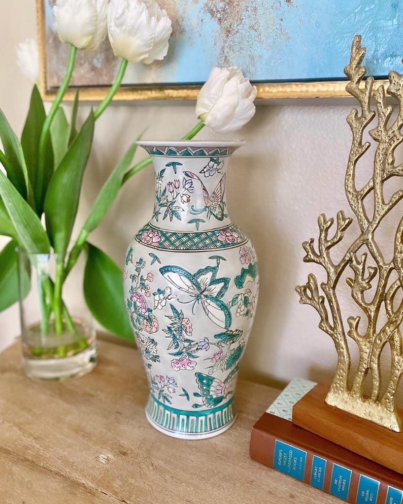 Gorgeous Macau Tall Vase Hand Painted Colorful Enamel Porcelain With ...