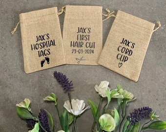 Personalised Baby Gift Keepsake Memory Bags Hospital Tags 1st First Hair Cut Cord Clip