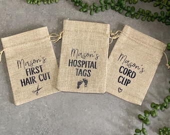 Personalised Baby Gift Keepsake Memory Bags Hospital Tags 1st First Hair Cut Cord Clip Memory Box