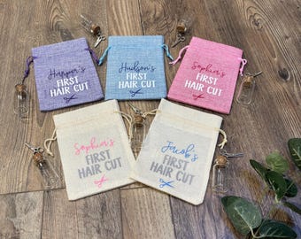Personalised First Hair Cut Baby Keepsake Gift Memory Bag Bottle