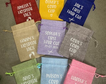 Personalised Baby Gift Keepsake Memory Bags Hospital Tags 1st Hair Cut Cord Clip