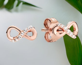 Pandora Rose 925s ALE Infinity Stud Earrings Free Gift Box Etsy