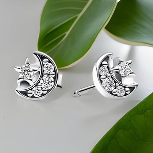 Sparkling Moon & Star Stud Earrings, Moon Earrings, Star Studs, Small Rhinestone Earrings, Celestial Earrings, Moon Studs, Star Earrings