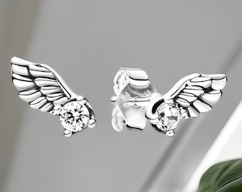 Sparkling Angel Wing Stud Earrings, Pandora Style Earrings, Rhinestone Earrings, Guardian Angel Earrings, Gift For Mum, Angel Studs