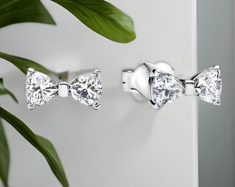 Silver Bow Stud Earrings, Silver Earrings, Sparkling Studs, Small Bow Earrings, Festive Earrings, Christmas Studs, Cute Bow Studs