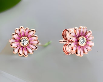 Puces d'oreilles marguerite rose, Boucles d'oreilles marguerite, Puces d'oreilles fleurs, Petites boucles d'oreilles florales, Boucles d'oreilles florales, Puces d'oreilles fleurs roses