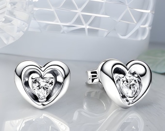 Boucles d'oreilles coeur en argent sterling, Boucles d'oreilles coeur, Boucles d'oreilles coeur, Puces coeur, Boucles d'oreilles pour maman, Boucles d'oreilles pour petite amie