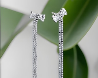 Silver Bow Dangle Stud Earrings, Silver Earrings, Sparkling Studs, Small Bow Earrings, Festive Earrings, Christmas Studs, Cute Bow Studs