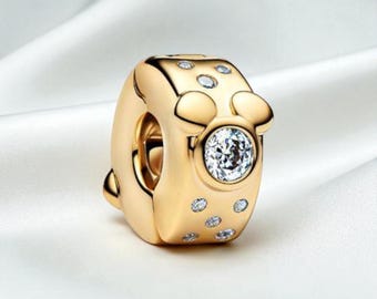 Mickey & Minnie Mouse Clip Charm, 14K Gold Plated Jewellery, Adorable and Iconic Accessory, Fits On Pandora Bracelet