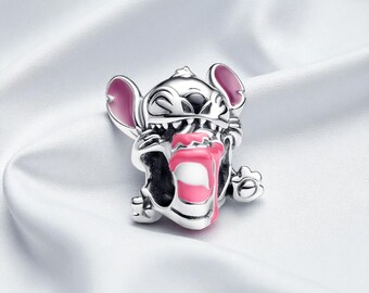 Charm de pastel de cumpleaños de Stitch, encantadora cuenta de joyería, regalo coleccionable perfecto para ella, compatible con pulseras Pandora.