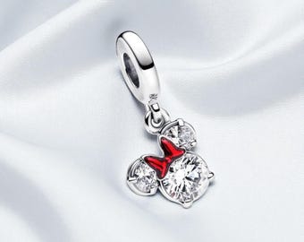 Charming Minnie Mouse Silhouette Dangle Charm, Iconic Character-Inspired Accessory, Gift for Fans, Fits On Pandora Bracelet