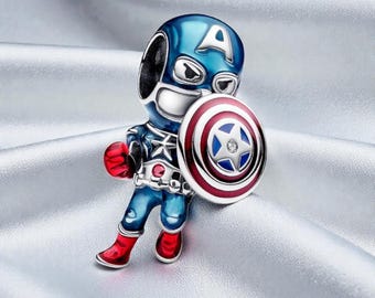 Avengers Captain America Charm, Jewellery for Women, Whimsical Superhero Accessory,  Gift for Her, Fits On Pandora Bracelet