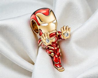 The Avengers Iron Man Charm, Jewellery for Women, Whimsical Superhero Accessory, Magical Gift for Her Fits On Pandora Bracelet