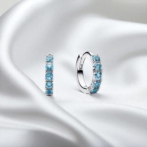 Sparkling Aquamarine Crystal Hoop Earrings, Delicate Huggie Hoop Earring For Women, Light Blue Earring, Jewellery Gift, Gift For Girlfriend