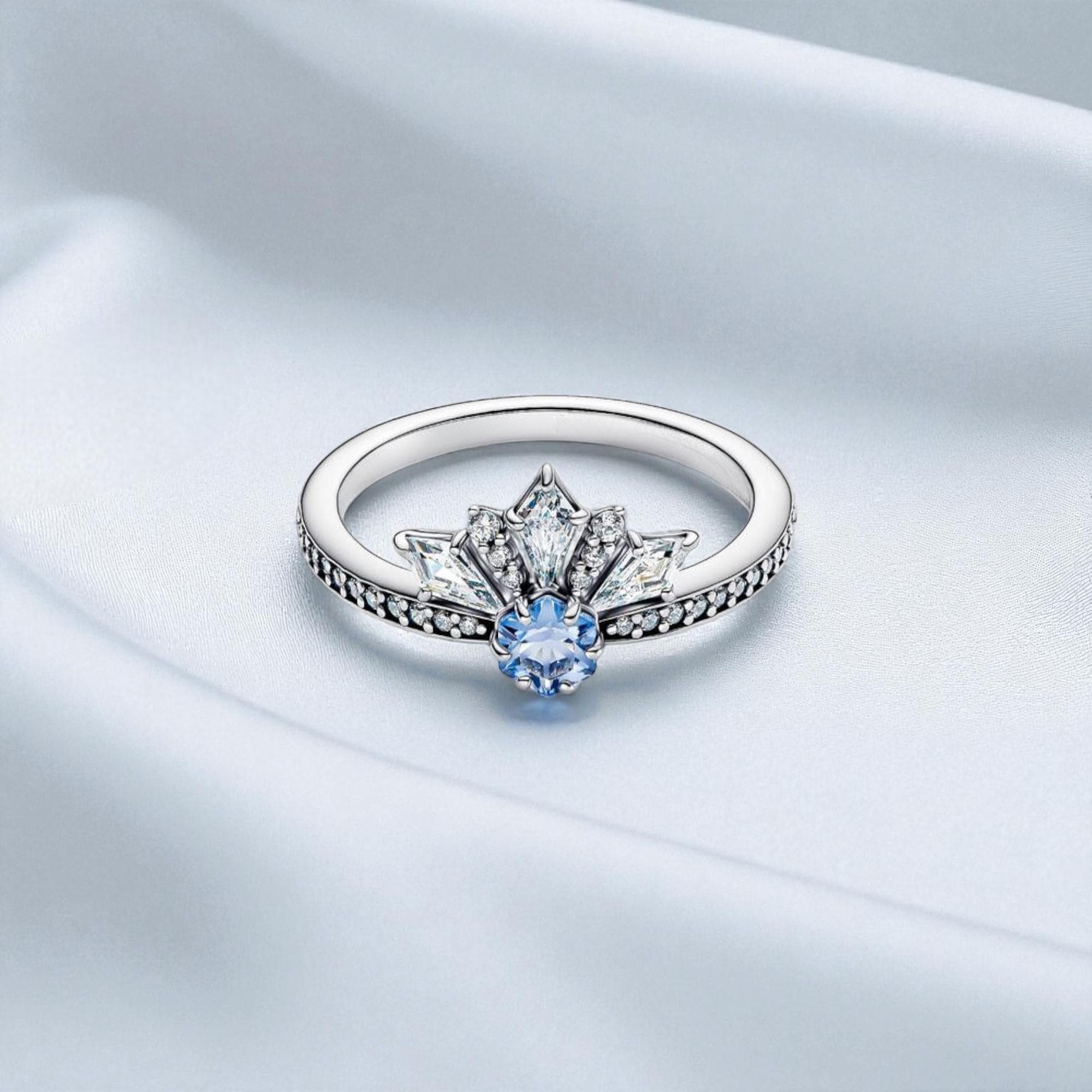 Anillo De Dos Piedras Con Circonita Azul Y Oro Amarillo Brillante