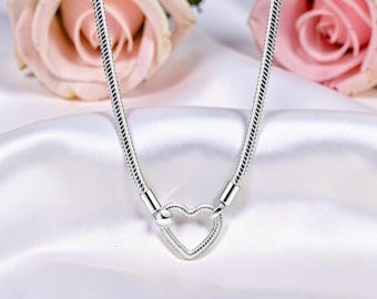 Schlangenkette mit Herzverschluss, Sterling Silber Herz Halskette, Frauen Schmuck Geschenk, Herz Schmuck, Kette Halskette für Sie