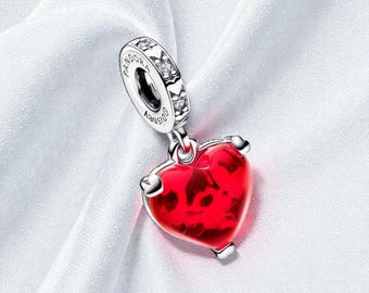 Mickey en Minnie Mouse Kiss rode hangbedel van muranoglas, romantisch accessoire, magisch cadeau voor haar, past op Pandora-armband