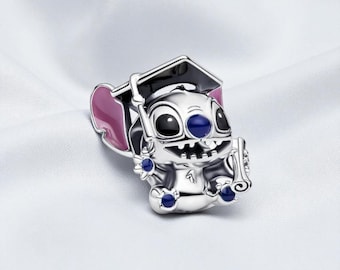 Cute Stitch Graduation Charm, Playful Jewellery Bead, Thoughtful Graduation Gift for Her, Fits On Pandora Bracelet