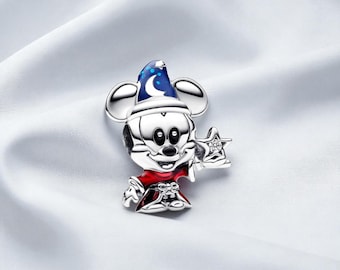 Ciondolo di Topolino, apprendista stregone magico, elegante ciondolo per collana, regalo per lei, compatibile con bracciale Pandora