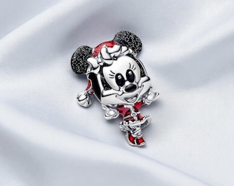 Christmas Minnie Mouse Charm for Women, Xmas Jewellery Accessory, Minnie Mouse Pendant, Fits On Pandora Bracelet, Xmas Charm