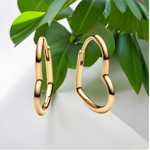 Gold Heart Hoop Earrings, Gold Heart Earrings, Heart Hoops, Heart Shape Earrings, Minimalist Earrings, Dangle Heart Hoops, Valentine Hoops