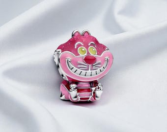 Alice in Wonderland Cheshire Cat Charm, Playful Jewellery Bead, Collectible Gift for Her, Fits On Pandora Bracelet