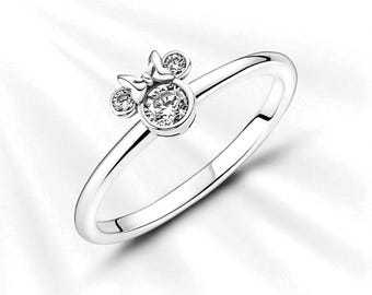 Elegancki pierścień z głową Myszki Minnie, elegancki dodatek do biżuterii, idealny prezent dla fanów Minnie