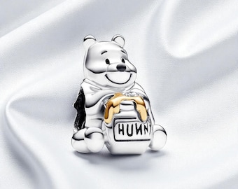100th Anniversary Winnie the Pooh Lab-grown Diamond Charm, Gold Plated Magical Jewellery, Gift For Her, Fits On Pandora Bracelet