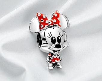 Adorable Minnie Mouse Dotted Dress & Bow Charm, Playful Jewellery Bead, Charming Gift for Her, Fits On Pandora Bracelet
