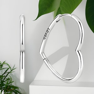 Sterling Silver Heart Hoop Earrings, Heart Earrings, Heart Hoops,  Heart Shape Earrings