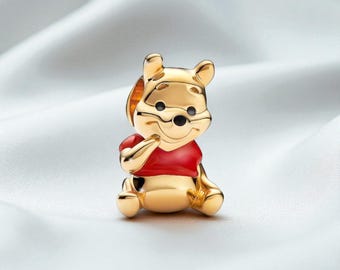 Winnie the Pooh Bear Charm, 14K Gold Plated Jewellery, Adorable Honey-Loving Bear Accessory, Perfect Gift for Fans