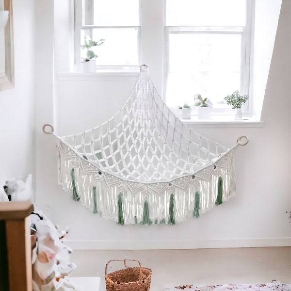 Boho Makramee Netz Große Kapazität Kuscheltiere Lagerung Kinder Hängematte Spielzeug Lagerung Organizer Plüsch Shop Spielzeug Quasten Space Saver Organisation