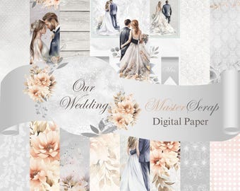 Floral Wedding Digital Paper Pack, Scrapbook (Digital Download