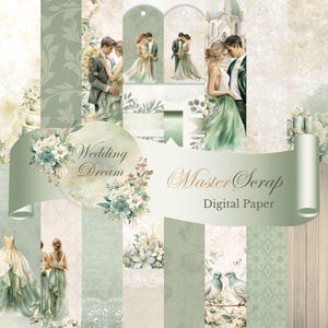 Wedding Dream Digital Paper Set. Printable Paper. Romantic Style, 12x12. Vintage & Themed Designs. Unique Pattern for Crafting. Scrapbooking