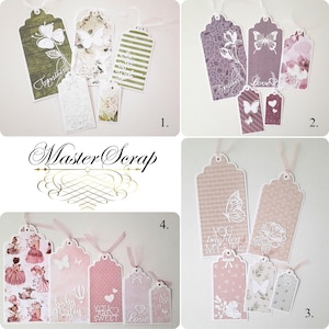 Dekoratives Etiketten-Set, 5 Stück Die-cut, 4 verschiedene Stile, Mixed Media, Card Making, Scrapbooking, Verzierung, Journal Bedarf, handgemacht
