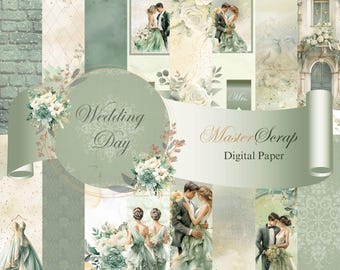 Wedding Day Scrapbook Paper, Romantic Floral Cardmaking (Digital Download)