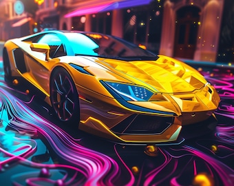 Luminous Lamborghini: Neon Automotive Art