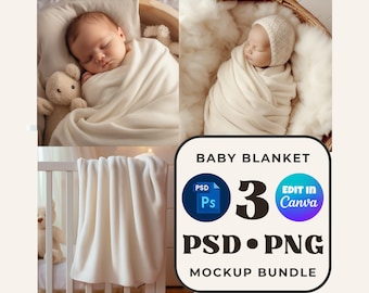 Baby Decke Mockup Bundle, Photoshop Smart Objekt, Canva Ziehtropfen Overlay, anpassbarer Minky Samtwurf, bearbeitbarer Krippen-Kinderzimmer-Mockup
