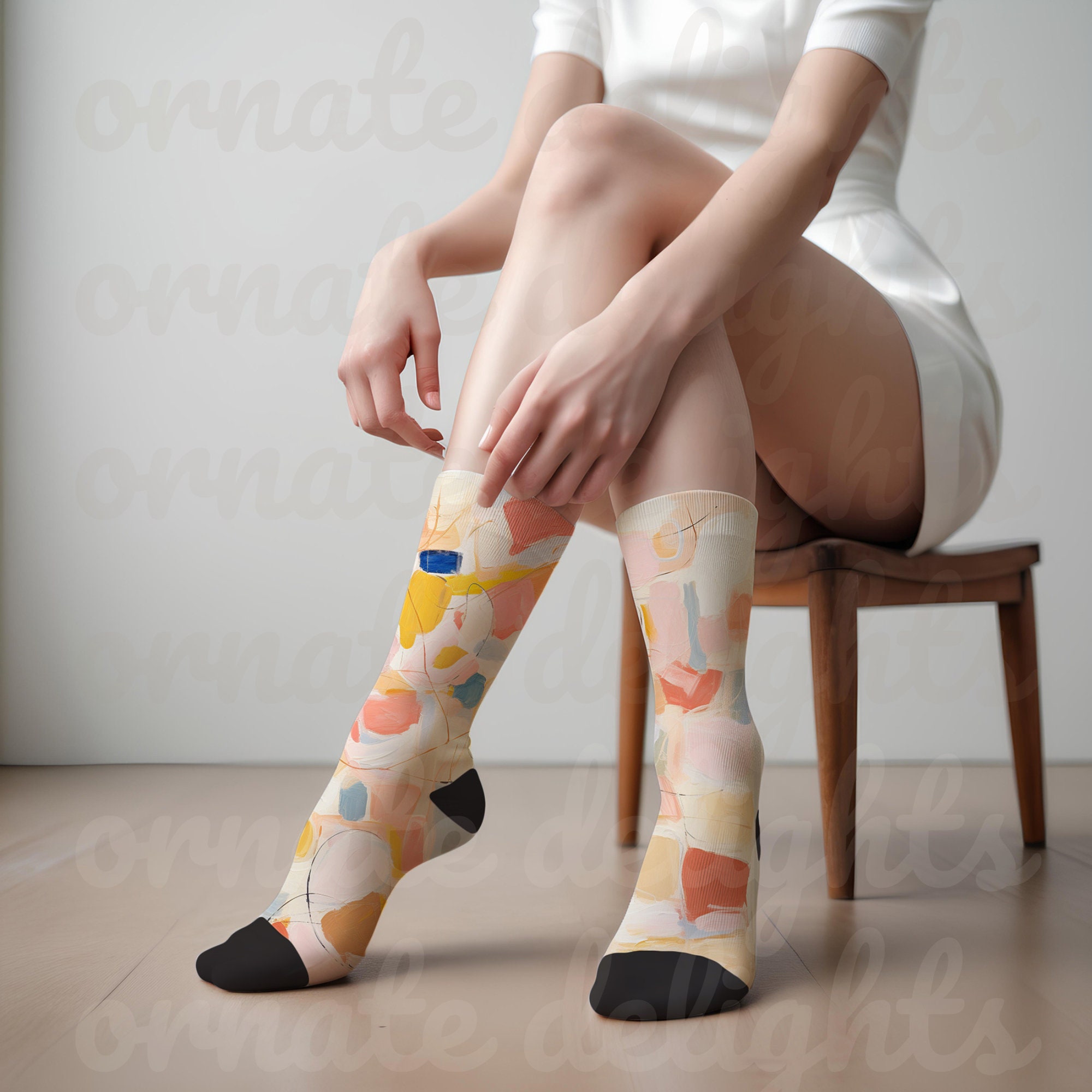 Cushioned Crew Sock Mockup, Sublimation All Over Print AOP Sock Mock, 3