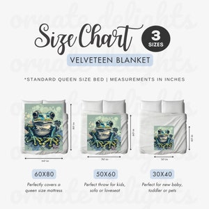 ブランケット モックアップ サイズ ガイド、ドラッグ アンド ドロップ Canva オーバーレイ PNG、ベルベット スロー ブランケット測定チャート、サイズ比較 30x40 50x60 60x80