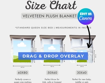 Velveteen Blanket Size Guide, Throw Blanket Measurement Chart, Etsy Square Listing Image, Fleece Sherpa Sizing Comparison 30x40 50x60 60x80