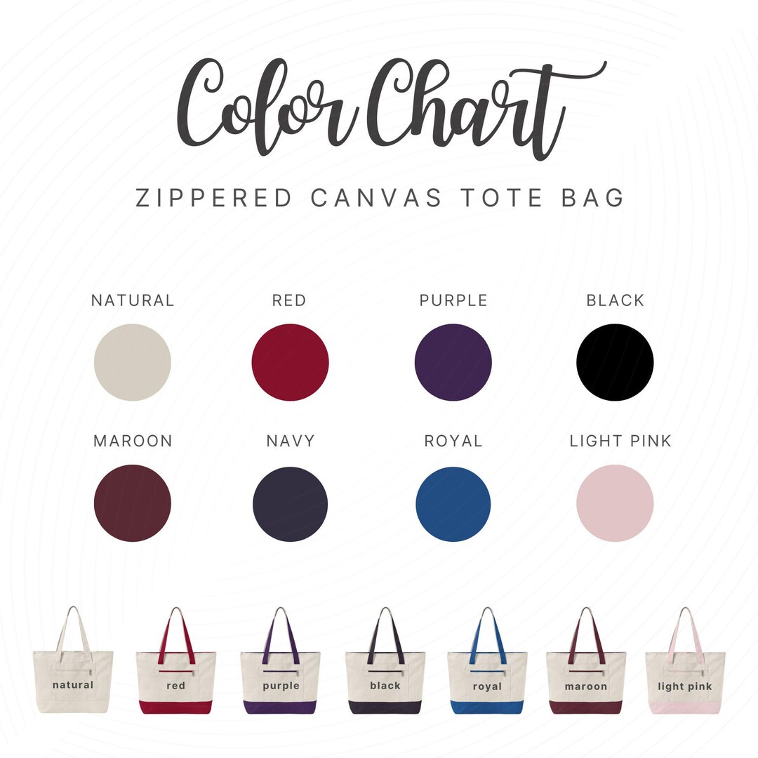 Zippered Canvas Tote Color Chart, Q-tees Q1300 Tote Bag Size Chart and ...