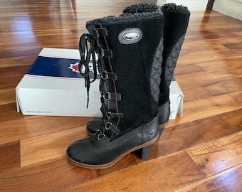 Brand New Pajar Canada Heeled Winter Boots, Black Leather Shearling Lined (US 5.5)