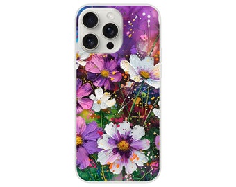 Levendig bloemenflexi-hoesje voor alle iPhone- en Samsung-modellen Roze en paars boeket High Definition-detaillering Cadeau voor haar verjaardag