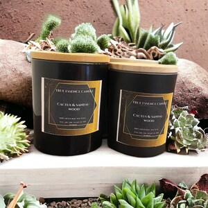 Candela profumata al cactus e legno di sandalo: un aroma fresco e verde di cactus con le note calde e legnose del legno di sandalo, candela True essence. immagine 3