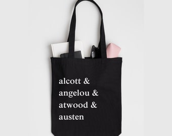 Literary Legends Bookish Cotton Canvas Tote Bag, Bookish Bag Gift for Her, Famous Author Bag, Alcott Angelou Atwood Austen, Reader Tote Bag